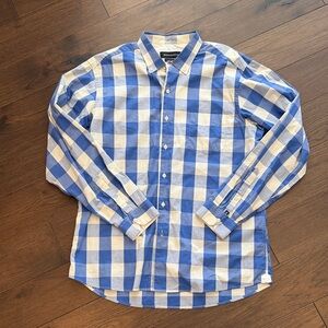Bensimon Custom Fit Blue and Cream Plaid Men's Button Down Shirt Size Large